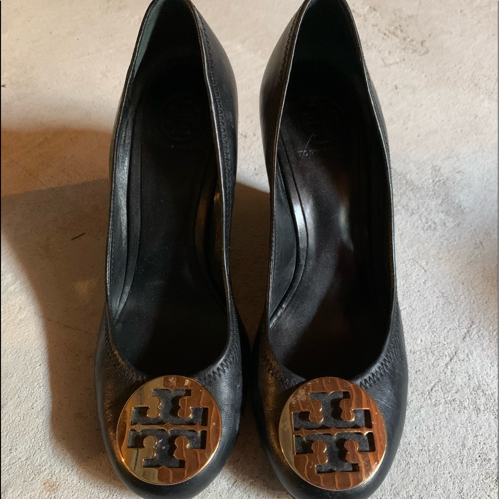 Black Tory Burch high heeled wedge